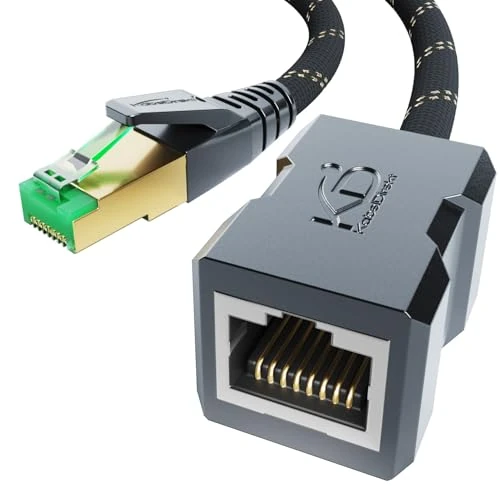 KabelDirekt – Cavo di prolunga Ethernet, design resistente alla rottura con rivestimento in nylon flessibile – 1 m (10 Gbps, CAT7, Maschio/femmina, prolunga i cavi di rete alla massima velocità)