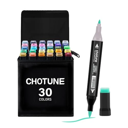 Offre limitée : CHOTUNE 30 Marqueurs Alcool, Double Pointe Soft Brush & Fine Tip, Art Markers pour Dessin Croquis Coloriage Manga Anime, avec Base de Rangement Noire & Sac de Transport de 17.97 € à 6.97 € (61% de remise)
