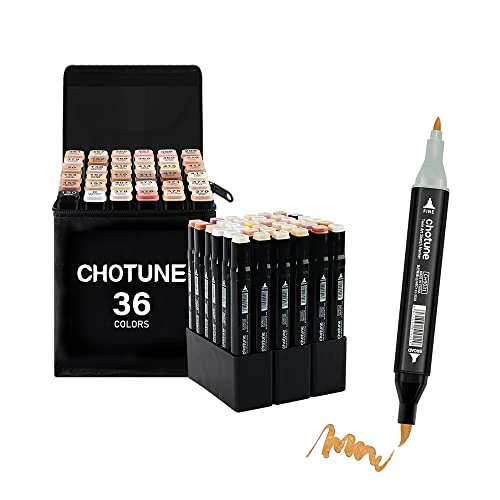Offerta a tempo: CHOTUNE Marcatore 36 tonalità della pelle,Pennarelli Doppia Punta,Il Nuovissimo Set Di Pennarelli per Alcol con Pennino Fine e Pennino a Pennello,Marker Pen con Base,per Fumetti - 55% da 19.97 € a 8.99 €