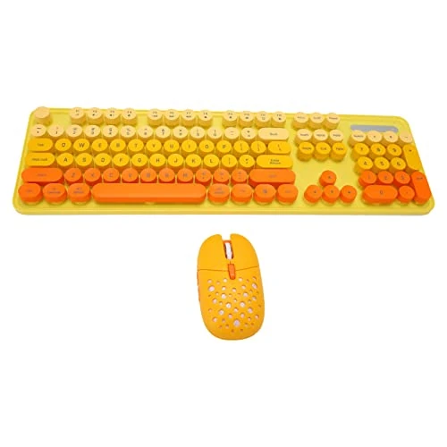Tijdelijke aanbieding: Combo draadloos toetsenbord en muis, 2,4 GHz, 104 toetsen, draadloos toetsenbord, schattig, met ronde toetsen, toetsenbord- en muisset, volledige grootte voor laptop (gemengde kleur geel) van 21.44 EUR naar 21.44 EUR (korting 0%)