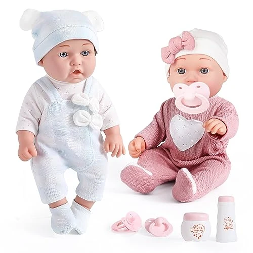eDollable 30 cm, realistyczna lalka bliźniaczka, z ubraniem i smoczkiem, dla chłopców i dziewczynek, zestaw zabawek dla małych dzieci, dziewczynek od 3+ lat