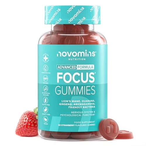 Tijdelijke aanbieding: Focus Gummies - Ashwagandha, Pruikzwam, Ginkgo Biloba, Vitamine B12 & Cafeïne - Nootropica - 1 Maand Voorraad - voor Concentratie & Energie - Glutenvrije Hersensupplement - 60 Gummies - Novomins van 19.99 EUR naar 14.99 EUR (korting 25%)