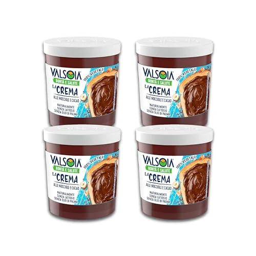 Offerta a tempo: Valsoia - Crema alle Nocciole 100% Vegetale, Ricca di Fibre, Senza Glutine e Olio di Palma, Naturalmente Senza Lattosio, Ideale anche per Vegani, Vegetariani e Celiaci, 4 Confezioni da 200 g - 22% da 11.96 € a 9.37 €