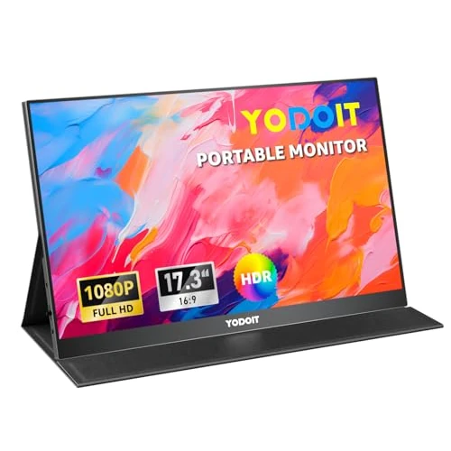Yodoit Écran Portable 17,3", 1920 × 1080 FHD Moniteur Portable IPS 100% SRGB Display HDMI USB Type C Eye Care Ecran avec Haut-parleurs Intégrés pour PC/Ordinateur Portable/MacBook/Xbox/PS4 5/Switch/TV