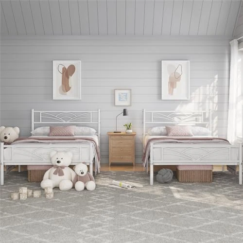 Offerta a tempo: Yaheetech Set di 2 Struttura Letto Singolo in Ferro 90 x 200 cm, Bianco - 15% da 109.99 € a 93.49 €