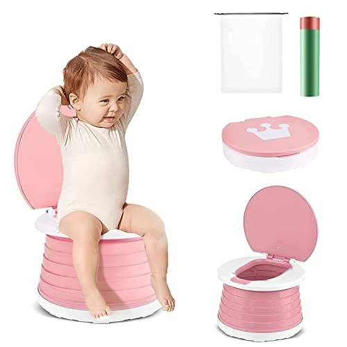 Offre limitée : Pot bebe,Pot Pliant de Voyage,toilette enfant,petit pot bébé wc,Pot de Voyage Intérieur Extérieur pour Bébé avec Sac de Voyage (Rose) de 19.99 € à 19.99 € (0.00% de remise)