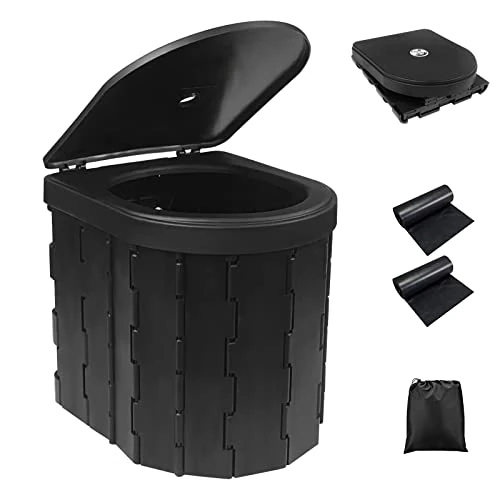 Offerta a tempo: Fousenuk WC Portatile Nero, WC da Campeggio Pieghevole con Coperchio - 0.00% da 26.49 € a 26.49 €