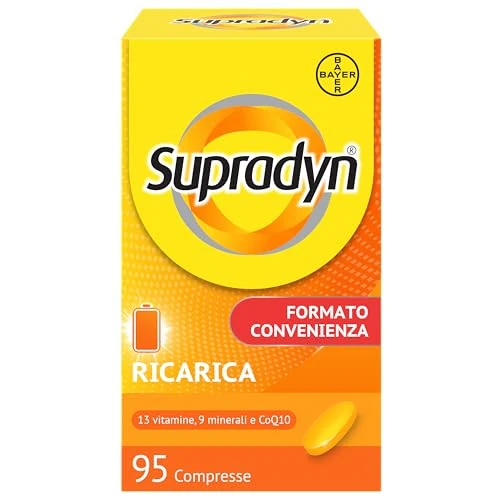 Offerta a tempo: Supradyn Ricarica Multivitaminico Completo Vitamine e Minerali per Adulti, Integratore Vitamine A, B, C, D3, E, K, Magnesio, Calcio, Zinco, Selenio e CoEnzima Q10, 95 Compresse Rivestite - 27% da 33.25 € a 24.30 €