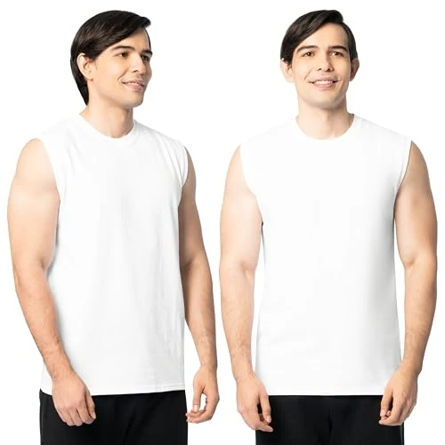 Offerta a tempo: Fruit of The Loom Eversoft - Canotte da Uomo in Cotone Senza Maniche, Canotte e Muscoli, Traspirante e Traspirante, Taglie S-4X, Muscle - Confezione da 2 - Bianco, M - 0.00% da 23.69 € a 23.69 €