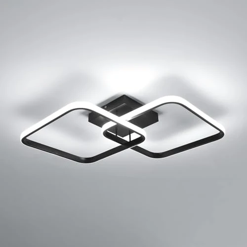 Offerta a tempo: Toolight Plafoniera LED Soffitto 42W 4700LM, 64cm Moderna Lampada da Soffitto Quadrata Bianco Freddo 6500K, Lampadario LED Soffitto Acrilica per Soggiorno Camera da Letto Cucina Bagno Corridoio, Nera - 16% da 38.88 € a 32.49 €