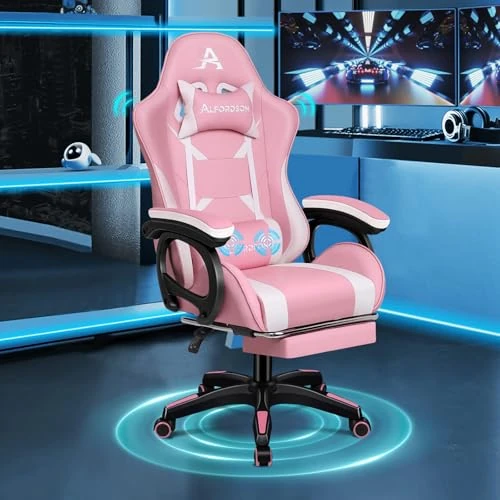 Zeitlich begrenztes Angebot: ALFORDSON Gamingstuhl, Bürostuhl, mit 2-Punkt-Massage, Fußstütze, Kopfstütze und Lendenkissen, 150° verstellbare Rückenlehne, PU-Leder, Rosa von 125.89 € auf 109.75 € (13% Rabatt)