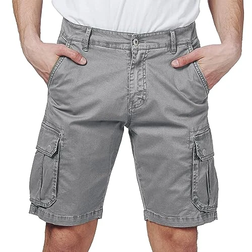 Offerta a tempo: RE&X Jeans Pantaloni Corti Uomo Cargo Slim Fit Casual Denim (Gray, 46 Corto) - 17% da 24.19 € a 19.99 €
