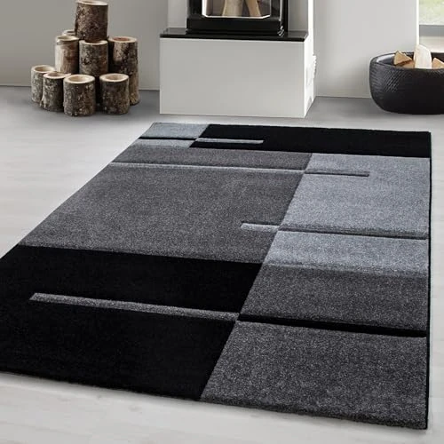 Limitiertes Angebot: Carpetsale24 Teppich 280x370 cm – XXL Kurzflor Konturenschnitt in Schwarz Grau – Kariertes Design, Extra Weich, Pflegeleicht, Waschbar – Für Großes Wohnzimmer oder Esszimmer von 227.90 EUR auf 227.90 EUR (Spare 0%)