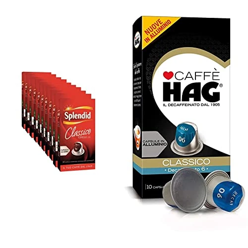Offerta a tempo: Splendid - Capsule Caffè Espresso Classico - 100 Capsule in Alluminio - Intensità 10 & Hag - Capsule Caffè Decaffeinato Espresso Classico - 100 capsule in alluminio - Intensità 6 — 32% da 68,39 € a 46,68 €