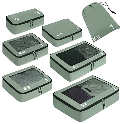 Offre limitée : ECOHUB Organisateur Lot de 7 Rangement Valise Organisateur de Voyage Packing Cubes Sac Chaussures Ecologique Organiseurs de Bagage pochette sac rangement valise résistant à la déchirure (Vert) de 31.34 € à 29.74 € (5% de remise)