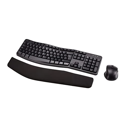 Amazon Basics Set mouse e tastiera wireless ergonomici, Nero, IT Layout
