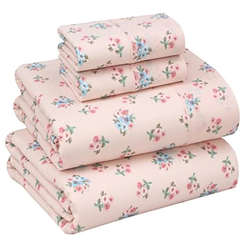 Tijdelijke aanbieding: Ruvanti 100% katoen full-size lakens, 4 stuks, zacht en ademend percal geweven beddengoed, diepe zak 40,6 cm, hotelstandaard, knapperig koel gevoel, duurzaam, perfecte lakenset bloemen, lente op van 51.86 € naar 51.86 € (0.00% korti