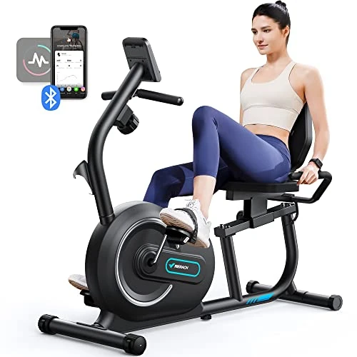 MERACH Home Recumbent Ergometer with 8 Adjustable Resistance Levels, Smart Bluetooth, Exclusive App Connectivity, LCD Display, Heart Rate Sensors and Adjustable Backrest