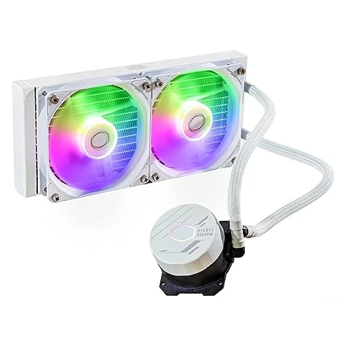 Cooler Master MasterLiquid 240L Core ARGB (2023) Watercooler pour Processeur - Pompe à Double Chambre Gen S, Radiateur & Ventilateurs ARGB 120mm Supérieurs, Brackets LGA 1700 & AM5 - Blanc