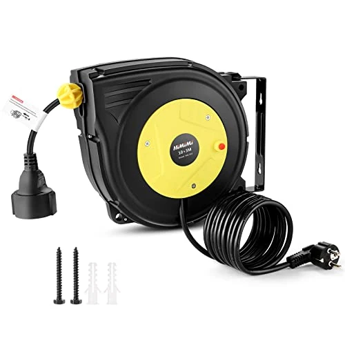 Offre limitée : Himimi Automatische Kabeltrommel 13 M, 1250W ~ 2000W Kabelaufroller, 10m + 3 meter Stromtrommel Kabelroller, Verlängerungskabel außen Wandmontage, Überlastschutz, Wand und Deckenmontage, 180° drehbar de 64.99 € à 64.99 € (0.00% de remise)