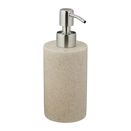Limited offer: Relaxdays Soap Dispenser 180ml Refillable Bathroom Toilet Kitchen Liquid Soap Dispenser Polyresin Stainless Steel Pump Sand from 29.99 EUR to 18.16 EUR (save 39%)