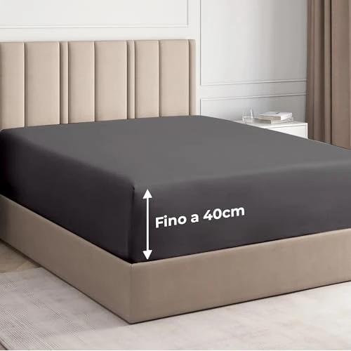 Offerta a tempo: Lenzuolo con Angoli 160x200 - Microfibra Tasca 40cm (16") - Grigio scuro - 36% da 28.99 € a 18.69 €