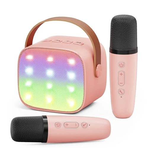 Ankuka Micro Karaoke Enfant sans Fil avec 2 Micro, Micro Karaoke Enfant, Cadeau Fille 4-12 Ans Anniversaire Jouet Fille, Mini Microphone pour Enfant Adulte Fille Rose