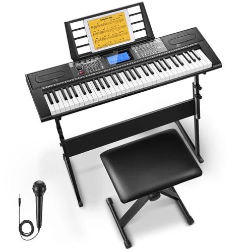 Offerta a tempo: Donner Keyboard Piano 61 tasti, kit tastiera elettrica con 249 voci, 249 ritmi - include supporto per pianoforte, sgabello, microfono, regalo per principianti, nero (DEK-610S) - 0.00% da 119.99 € a 119.99 €