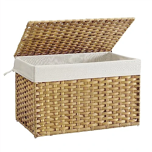 Limited-time offer: SONGMICS Laundry Basket, 105L Synthetic Rattan Storage Basket with Lid and Handles, Wicker, Foldable, Removable Liners, for Blankets, Clothes, Living Room, Bedroom, Laundry Room, Natural RST066N01 from 38.99 £ to 38.99 £ (save 0.00%)