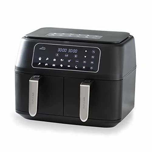 Lacor - 69508 - DuploAir Air Fryer Oil Free Air Fryer with Touch Screen, Double Basket, Includes Recipe Book, 11 Programs, Dehydrated Function, Non-Stick, Large Capacity 9L, 2400W