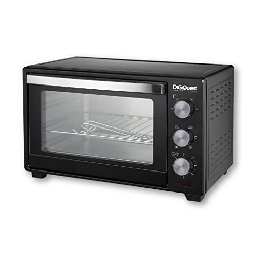 DIGIQUEST 30L 1600W Electric Ventilated Oven 60min Timer Auto Shut Off Interior Lighting Double Tempered Glass Heat Resistant Complies with New CE A13/EK1 Regulations
