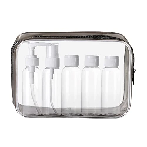 Offerta a tempo: KEYRI 5 Pezzi 100ml Contenitori da Viaggio per Liquidi Bottigliette da Viaggio Set per Aereo Kit da Bottiglie da Viaggio con Trasparente Volo Borsa da Toilette Set da Viaggio per Cosmetici, FDA (Nero) - 0.00% da 15.99 € a 15.99 €