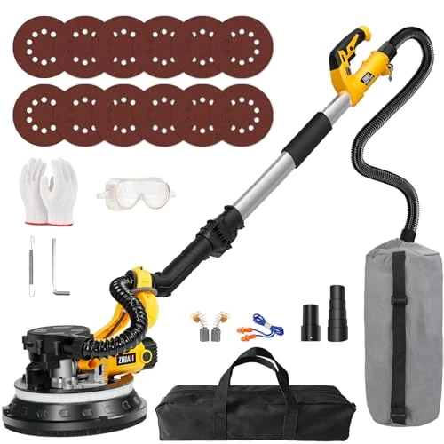 Offerta a tempo: ZHJAN Levigatrice per Muro con Aspiratore 880W, Giraffa Levigatrice Professionale, Impugnatura Telescopica fino a 180cm, 5 Velocità Regolabile 1000-2100 RPM, Luce LED, per Cartongesso e Intonaco - 0.00% da 129.99 € a 129.99 €