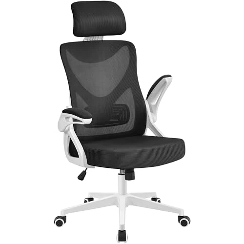 Offerta a tempo: Yaheetech Sedia Ufficio Ergonomica con Braccioli Poggiatesta Regolabile Schienale Alto Funzione Dondolo Poltrona Scrivania Girevole in Rete Traspirante con Supporto Lombare Bianca/Nera - 10% da 99.99 € a 89.99 €
