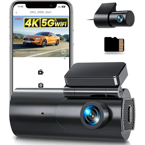 GKU 4K Dash Cam Front and Rear WiFi Dashcam with 64GB SD Card,Dual Car Camera Dash Cam with Parking Monitor,Night Vision,WDR,170° Wide Angle,G-Sensor,Loop Recording,APP Control,Max 256GB