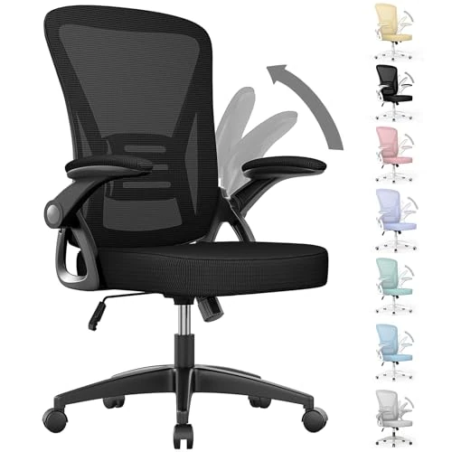 rattantree Office Chair with Lumbar Support, Ergonomic Office Chair with Adjustable Breathable Mesh Armrests, Adjustable Height and Tilting Back with Swivel Wheels, Black