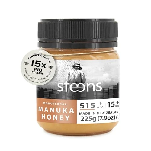 Offerta a tempo: Steens Miele di Manuka - MGO 515+ - Puro Miele Manuka grezzo 100% certificato UMF 15+ - Invasettato e sigillato in Nuova Zelanda - Manuka Honey - 225 g - 36% da 34.95 € a 22.34 €