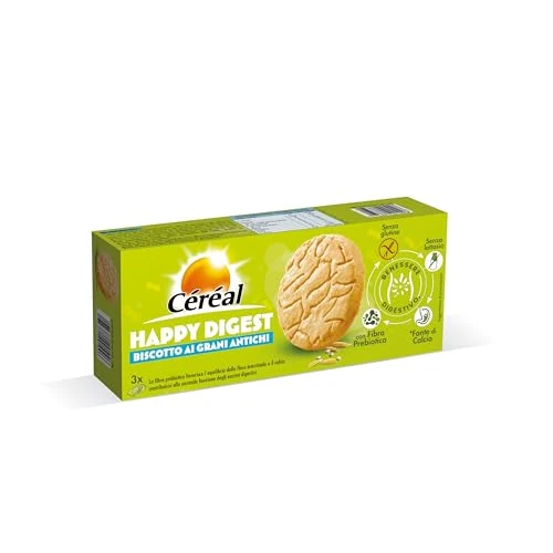 CÉRÉAL - HAPPY DIGEST - Biscotto ai Grani Antichi - Biscotti per il Benessere Digestivo, con Farina di Avena Integrale e di Quinoa - Senza Glutine e Senza Lattosio - Con Fibra Prebiotica - 150 g
