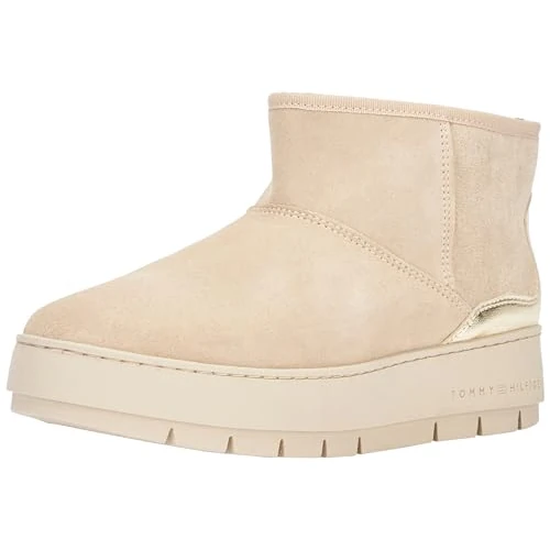 Tommy Hilfiger Dames Metallic Suede Snowboot Fw0fw07850 Enkellaars, Beige Witte Klei, 41 EU
