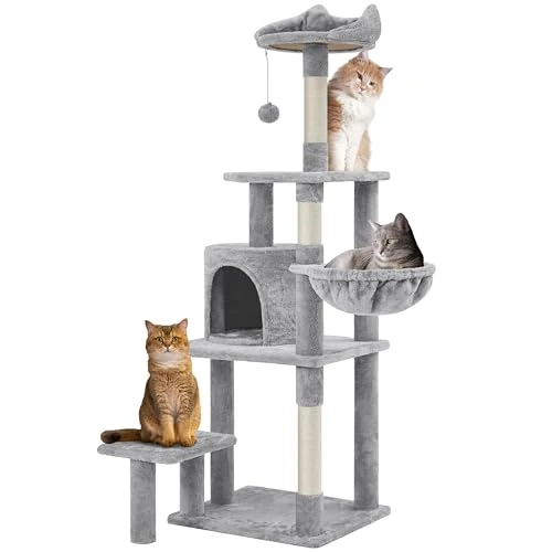 Offerta a tempo: Yaheetech Albero Tiragraffi in Sisal Naturale e Truciolato 48,5 cm × 40,5 cm × 145 cm Torre per Gatti con Posatoio Gioco Condominio Grigio Chiaro - 5% da 39.99 € a 37.99 €