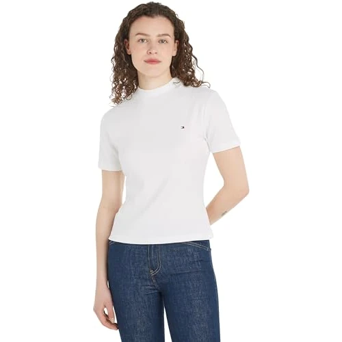 Offerta a tempo: Tommy Hilfiger Donna T-Shirt Maniche Corte Slim Cody Scollo Rotondo, Bianco (Ecru), XXL - 39% da 49.90 € a 30.19 €