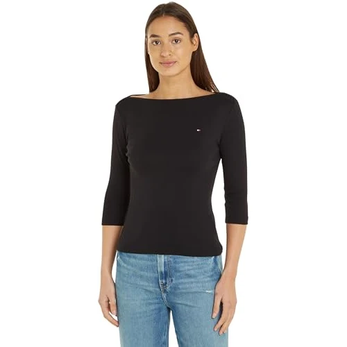 Oferta limitada: Tommy Hilfiger Camiseta de Manga Larga Mujer New Cody Slim Cuello Barco, Negro (Black), S de 59.90 EUR a 29.95 EUR (ahorro 50%)