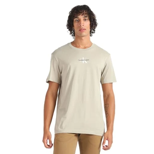 Limitiertes Angebot: Calvin Klein Jeans Herren T-Shirt Kurzarm Monologo Regular Tee Rundhalsausschnitt, Beige (Plaza Taupe), S von 39.90 EUR auf 22.87 EUR (Spare 43%)