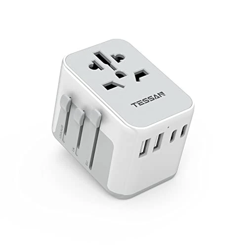 Begrenztes Angebot: TESSAN Reiseadapter Weltweit, Reisestecker Adapter Weltweit mit 2 USB A und 2 USB C, Universal Travel Adapter für Deutschland USA England Australien Japan, Internationaler Stecker, Grau Weiß von 25.05 EUR auf 19.79 EUR (Rabatt 21%)