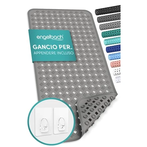 Offerta a tempo: Engelbach® Tappeto vasca antiscivolo 88x40cm - Con 2 ganci per asciugatura rapida - Senza BPA, antimuffa, antibatterico e lavabile in lavatrice - 0.00% da 18.99 € a 18.99 €