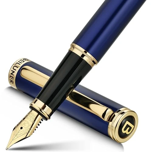 Limited-time offer: BEILUNER Luxury Fountain Pen, Stunning Piano Lacquer Finish with 24K Gold Accents Gilded Nib, Trustworthy Pen Gift for Men&Women with Ink Converter, Elegant Pen for Writing - Blue & Gold, Medium Nib from 37.99 £ to 37.99 £ (save 0.00%)