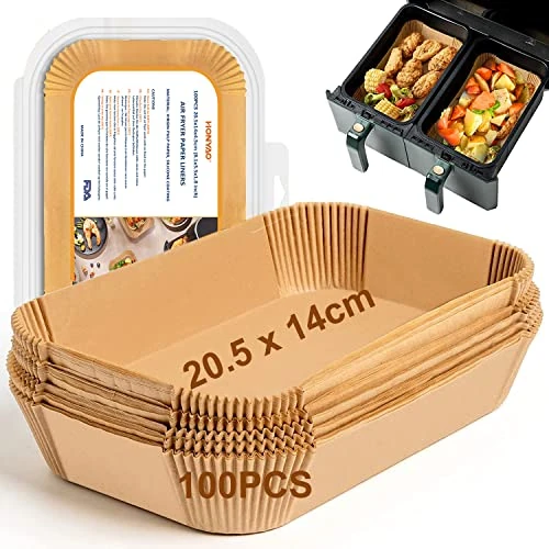 Zeitlich begrenztes Angebot: HONYAO Backpapier für Ninja Heißluftfritteuse Doppelkammer, 20,5x14cm Rechteckig Airfryer Papier 40gsm Verdicktes Liners kompatibel mit Double Stack XL, und Dual Zone Air Fryer - 100 Stück BPA-Frei von 12.99 € auf 8.95 € (31% 