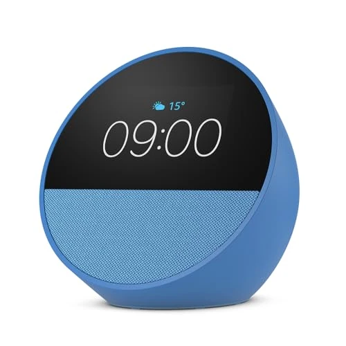 Echo Spot (versie 2024), slimme wekker met levendig geluid + Alexa, Oceaan-blauw