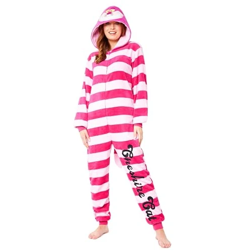 Disney Onesie Damen - Stitch Einteiler Pyjama - Eeyore, Minnie, Maleficent Schlafanzug Onesie - Größen von S-XXL (Rosa Cheshire Cat, L)