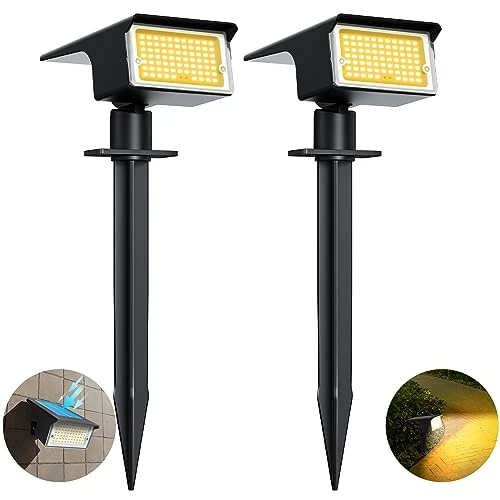 Offerta a tempo: LOTMOS 2Pcs Faretti Solari a Led da Esterno, 72 LED/4 Modes Lampade Solari Luci da Esterno Giardino IP65 Impermeabile Luci Faretto Solare led da Esterno per Cortile, Piscina, Alberi, Patio, Vialetto - 76.32% da 79.99 € a 18.94 €